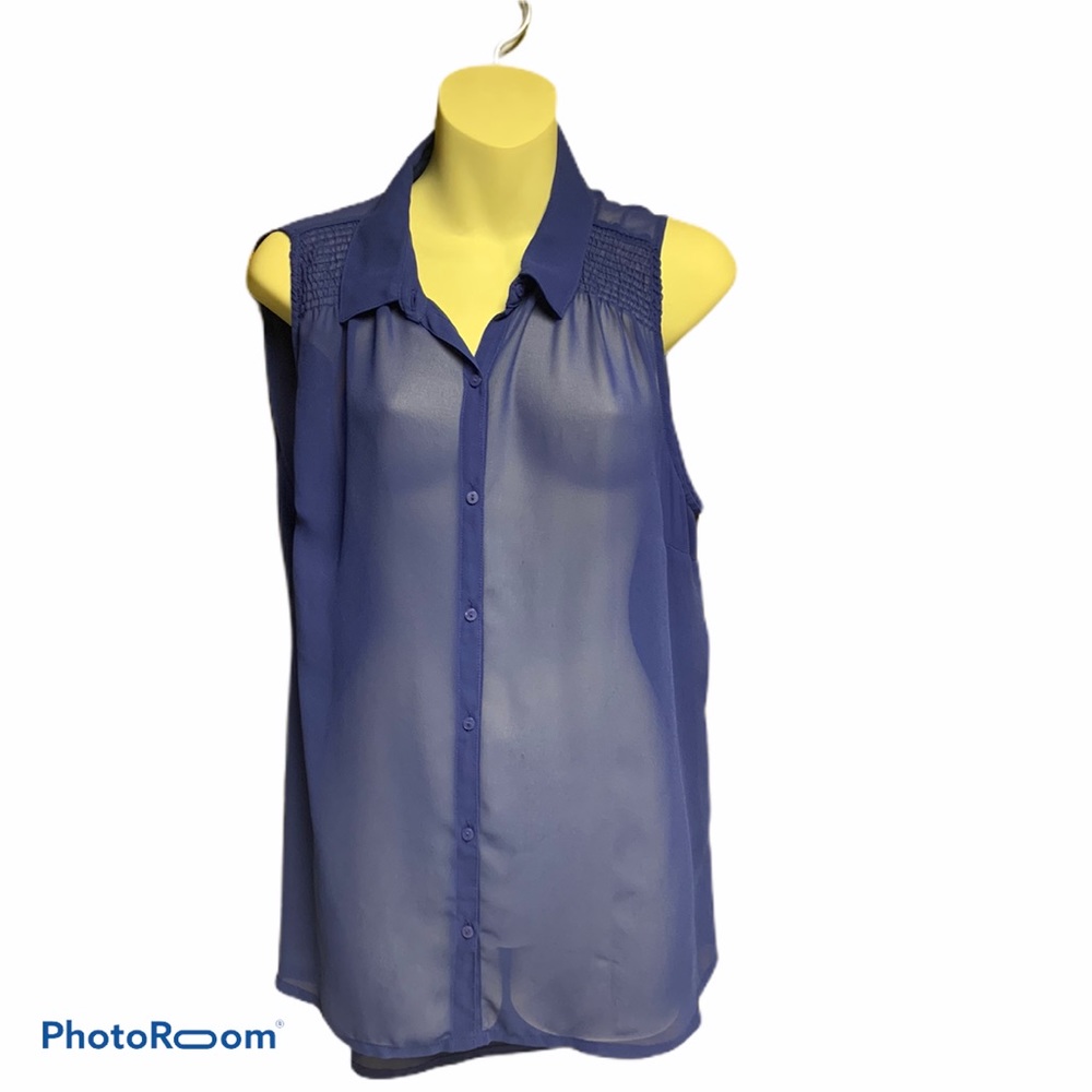 A.N.A sheer blue button up sleeveless top XL
